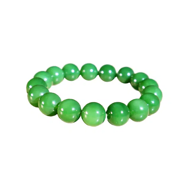 舒杰 碧玉猫眼手串 和田玉 中式简约风经典圆珠收藏级手饰 男女同款情侣款 碧玉