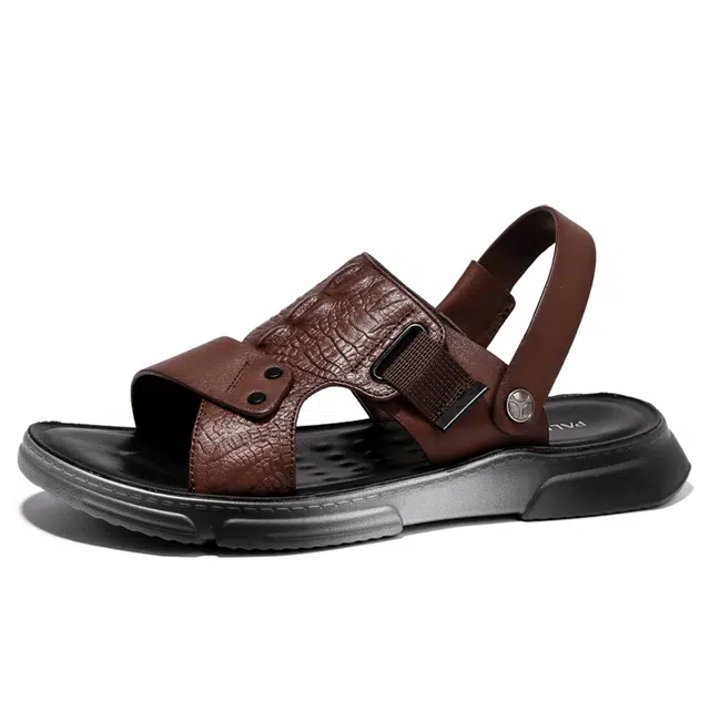 圣大骑士 头层牛皮 优雅百搭 沙滩凉鞋 男款 棕色