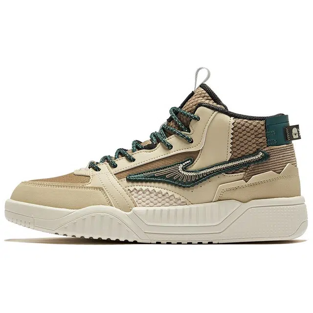 鸿星尔克 舒适透气 防滑减震耐磨 高帮 板鞋 男款 棕色