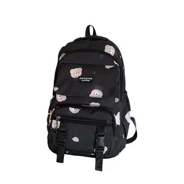 尊梵 小熊印花 尼龙 双肩包 男女同款情侣款 黑色/粉色/浅蓝色/深蓝色/绿色