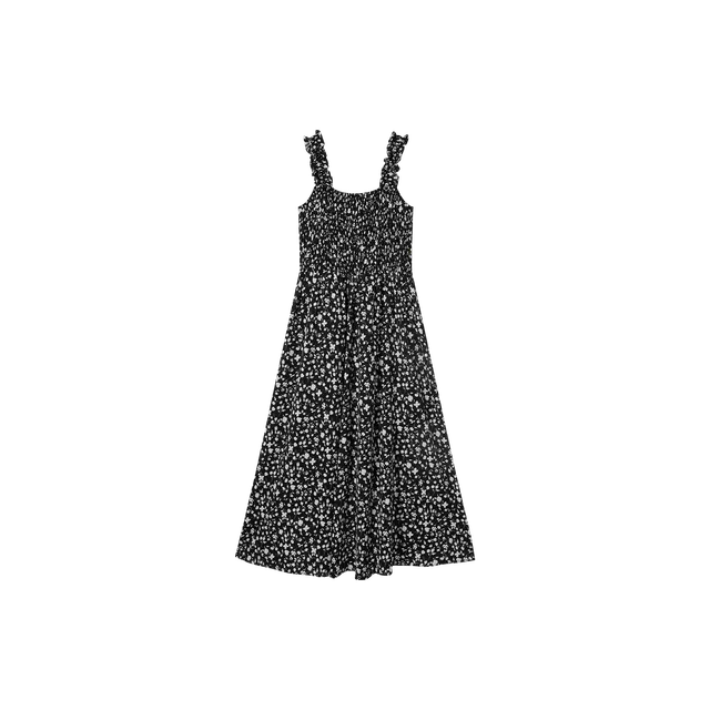 对白浪漫黑白碎花吊带连衣裙女夏季气质显瘦长款度假裙子