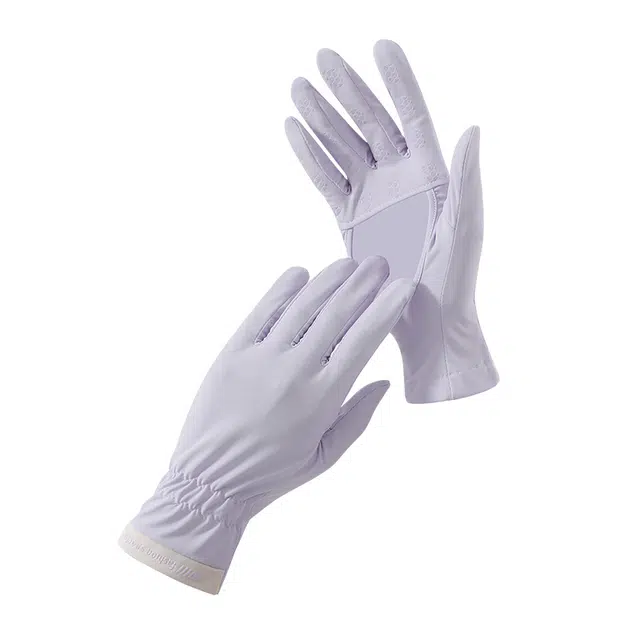 南极人 电动车防紫外线开车薄款透气凉感冰丝掌心镂空防滑户外触屏 锦纶 防晒手套 女款