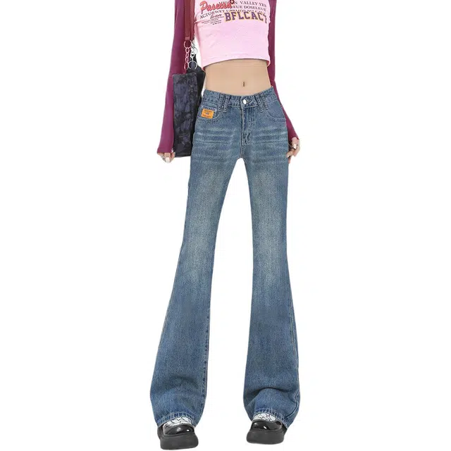 惟熙 喇叭裤高腰小个子修身显瘦微喇叭马蹄裤牛仔裤 女款 复古蓝