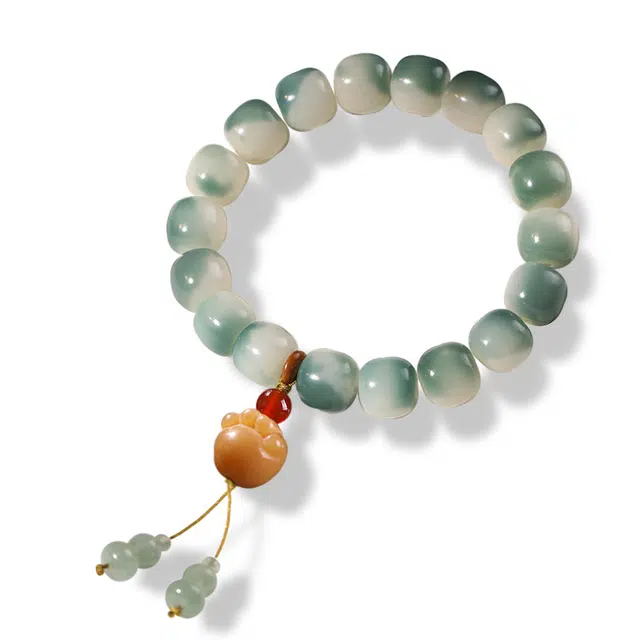 九隆古 老型珠萌猫爪穗子 新中式国潮复古风 好运招财纳福 小清新佛珠森系气质优雅轻奢 菩提根 手串 男女同款情侣款