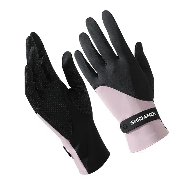 浪莎 夏天防紫外线遮阳冰丝户外出游登山练车开车外卖装备薄款透气加长护腕防滑漏二指可触屏有弹力 防晒手套 女款