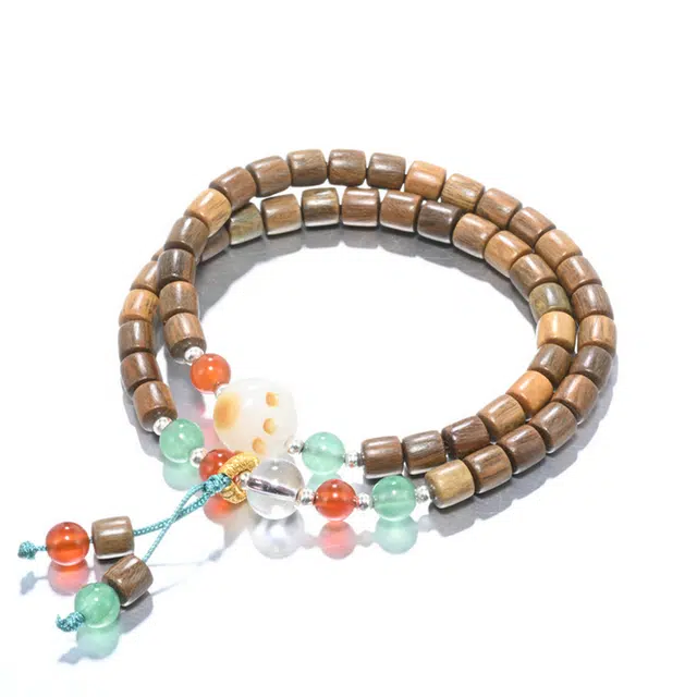 凯真 新中式宫廷风高级感竹节款转运珠节节高升多圈叠戴文玩佛珠 木作 手串 女款 绿檀 礼盒装