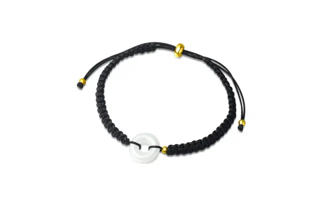 尚银福 平安扣 国潮复古新中式小众设计高级感 镂空招财纳福平安扣转运珠可调节编织绳 琉璃 玉石手链 男女同款情侣款