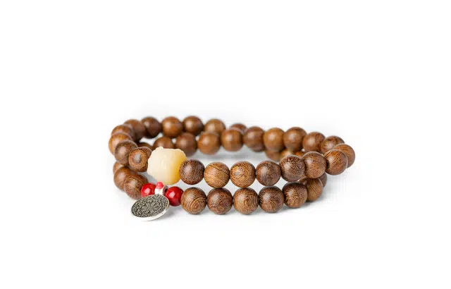 三檀小舍 国潮新中式 转运招财醒狮 双圈叠戴盘玩文玩 木作 手串 男女同款情侣款 金丝檀木