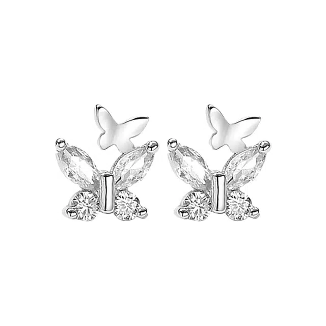 大唐国鼎 双蝴蝶 甜美气质小巧 小清新森系 不规则气质冷淡 风高级感 合金 耳钉 女款