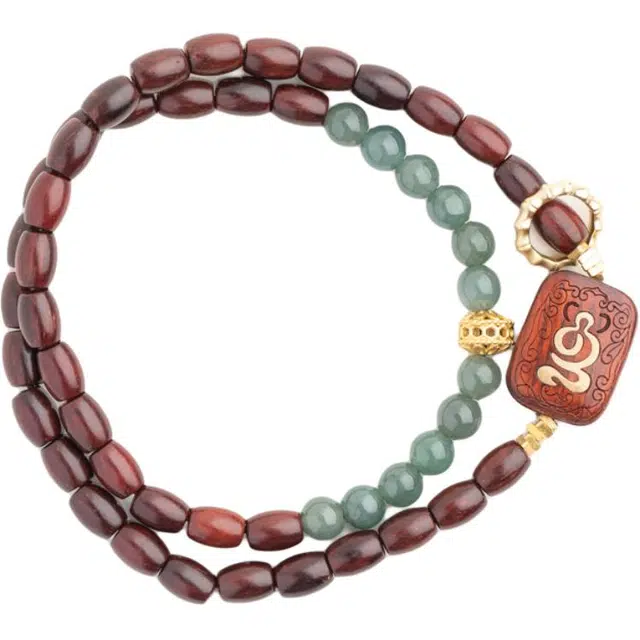 仙源 米珠带跑环 精致感碎银子国风文玩双圈盘玩 平安福 合金 木作手串 男女同款情侣款 紫檀