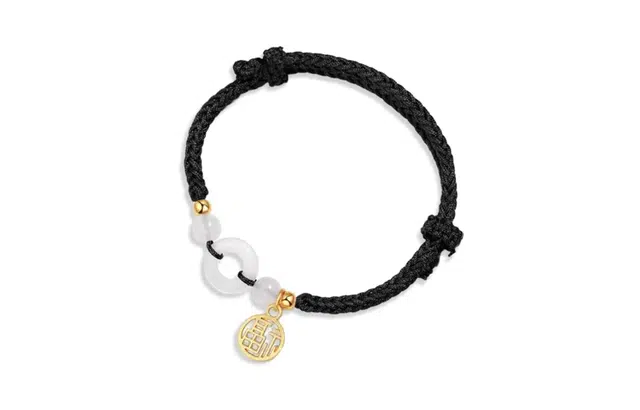 尚银福 福牌平安扣 新中式国潮复古民族风简约高级感 气质几何圆环福气满满 转运珠编织绳 琉璃 玉石手链 男女同款情侣款