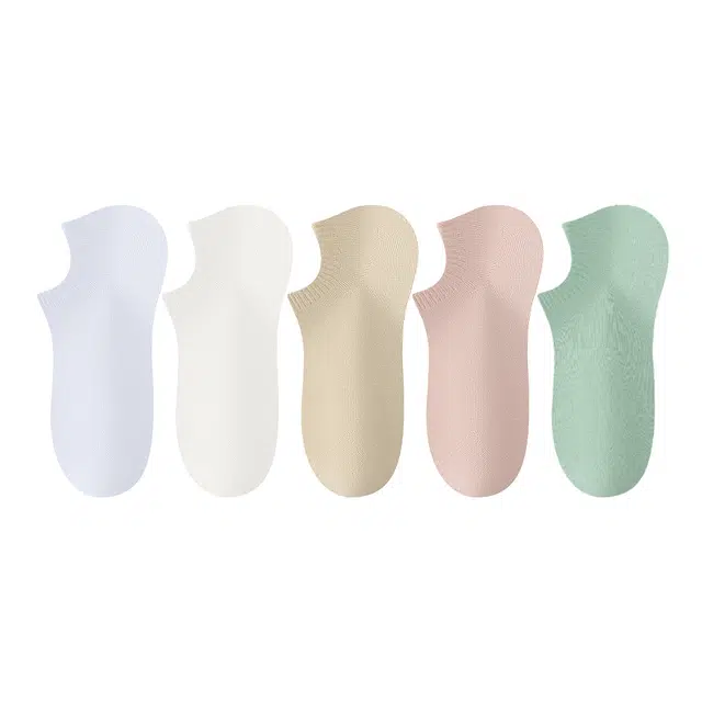 潇潇玲珑阁 纯色薄款透气船袜 女款 五双装