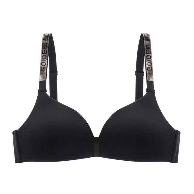 莫代尔 水钻字母肩带美背内衣聚拢薄款三角杯收副乳小胸无痕防下垂性感文胸 女款 组合装