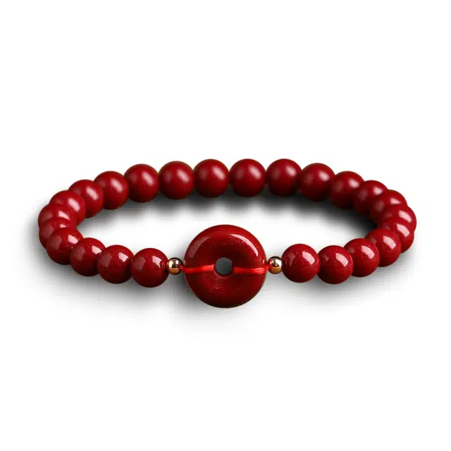 九隆古 平安扣 招财纳福 国潮新中式佛珠念珠 红色文玩 小众轻奢高级简约设计感 再造辰砂朱砂 玉石手串 男女同款情侣款