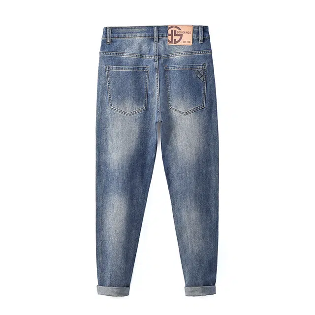 雅鹿 水洗耐磨百搭复古怀旧休闲中腰修身舒适九分牛仔裤 男款 浅蓝