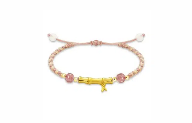 牧言 复古新中式森系简约小众设计高级感 光面立体竹节流苏竹叶编织绳手饰 合金 节节高升手链 女款