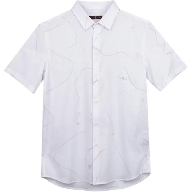 才子 线条印花商务休闲短袖衬衫 男款 白色