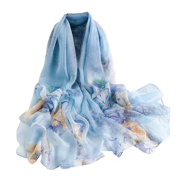 杭丝路 围巾大纱巾薄款防晒披肩 桑蚕丝 丝巾 女款 蓝色