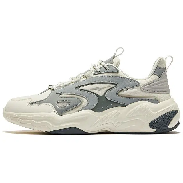 鸿星尔克 舒适轻便减震耐磨 低帮 休闲跑步鞋 男款 白灰色