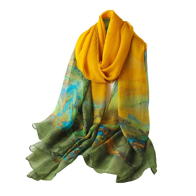 杭丝路 超大披肩长纱巾防晒薄款 桑蚕丝 丝巾 女款 黄色