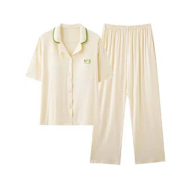 浪莎 短袖开衫带胸垫薄款睡衣套装 女款 杏色