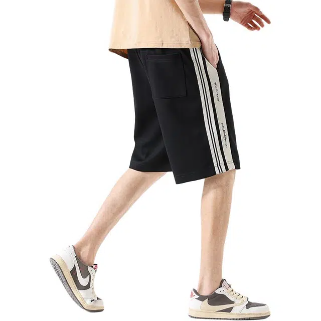 【dme】 侧边条纹直筒宽松日系百搭舒适五分休闲短裤 男款