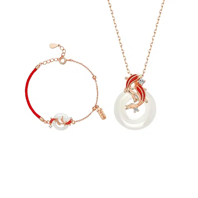 大唐国鼎 锦鲤平安扣 新中式鱼跃龙门福牌上岸转运珠手绳手工编织手绳小众设计轻奢精致百搭 合金 手链 女款