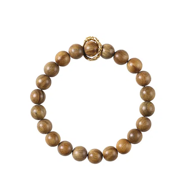 岁月静好 新中式国潮复古民族风古风禅意单圈念珠檀木单圈 念珠混天绫跑环盘玩念珠文玩佛珠 合金 手串 男女同款情侣款 绿檀