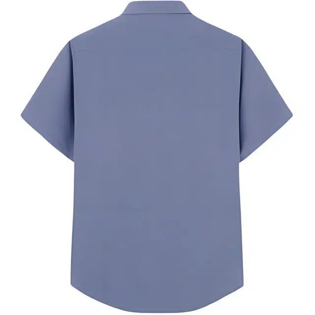 才子 条纹翻领纽扣修身短袖衬衫 男款