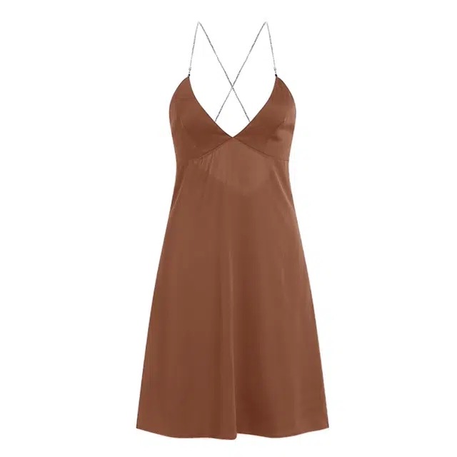 水中花 薄款纯色丝滑休闲无袖连衣裙睡裙 女款 玫瑰金