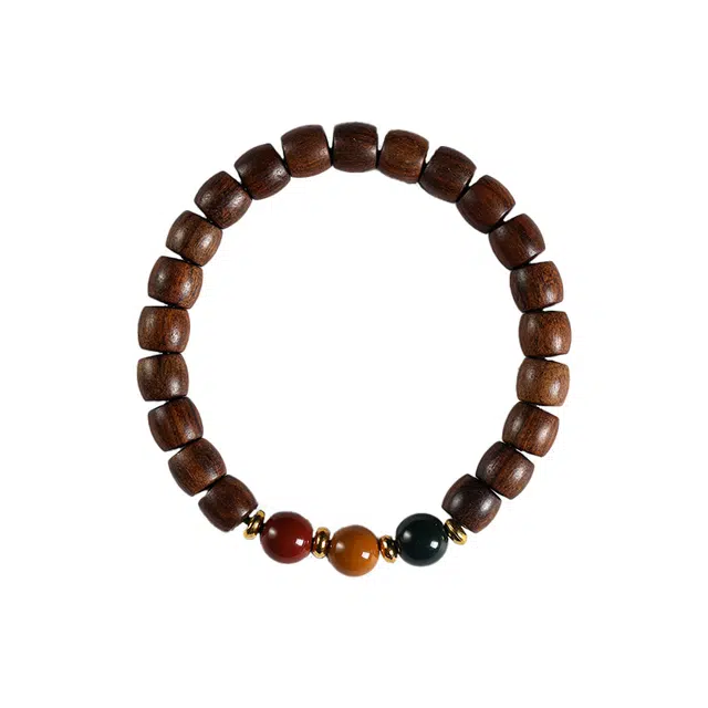 岁月静好 新中式国潮复古民族风 文艺素雅圆珠手工编织 转运文玩直切盘玩念珠 木作 手串 男女同款情侣款 花梨木