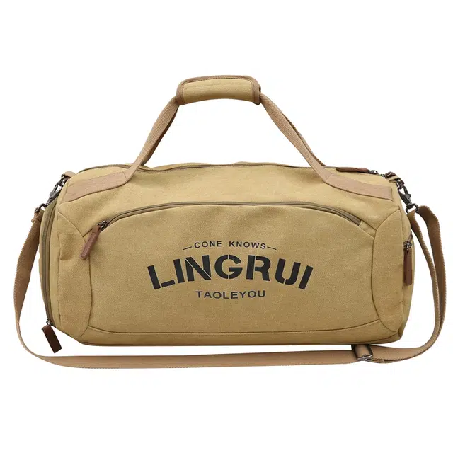 德力熊 大容量简约休闲干湿分离 帆布 旅行包 常规 男女同款情侣款 黑/卡其