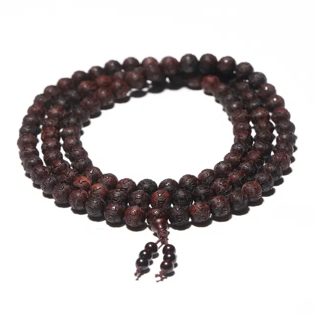 钵提 国潮精雕六字真言手持念珠 摆件文玩手持民族风珠串 檀香 手串 男女同款情侣款 紫檀 礼盒装