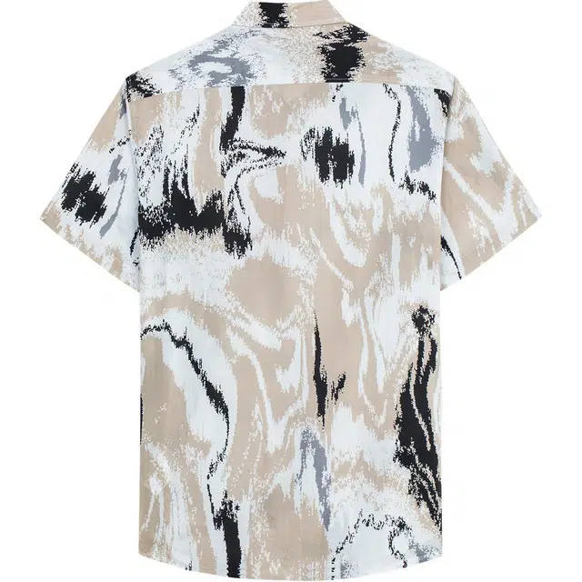 才子 微弹修身翻领印花短袖衬衫 男款 浅卡色