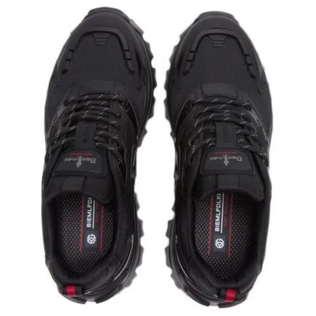 比音勒芬 合成革 系带圆头 低帮 生活休闲鞋 男款 黑色