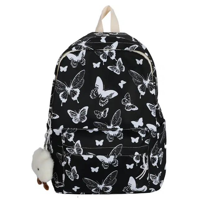 爱尔绅特 休闲大容量高中学生包初中背包蝴蝶 布 双肩包 男女同款情侣款 白色/黑色