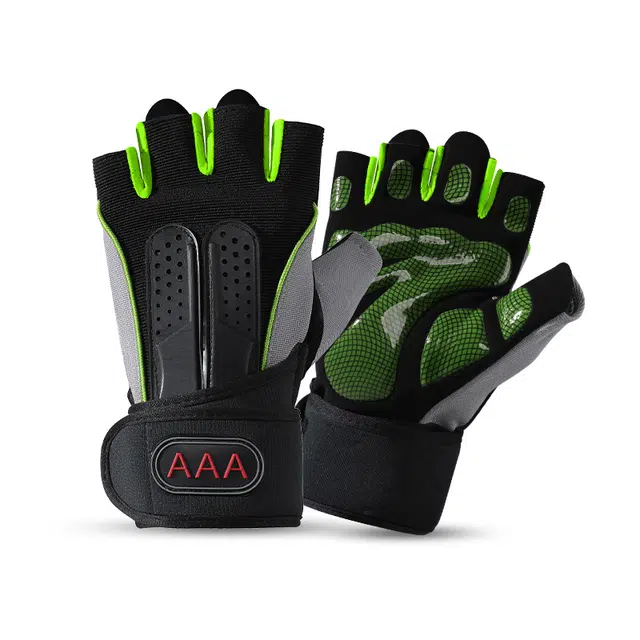 浪莎 夏天遮阳户外健身骑行公路车开车攀岩单杠引体向上力量训练掌心加厚防震防滑防起茧轻薄透气半指 运动手套 男女同款情侣款