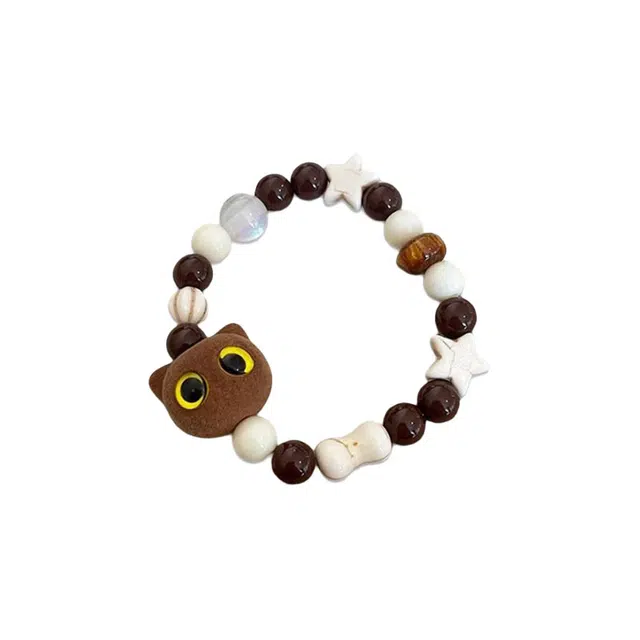 大唐国鼎 猫咪 气质可爱简约小众设计高级感 嘻哈复古卡通呆萌星星可调节 陶瓷 手链 男女同款情侣款