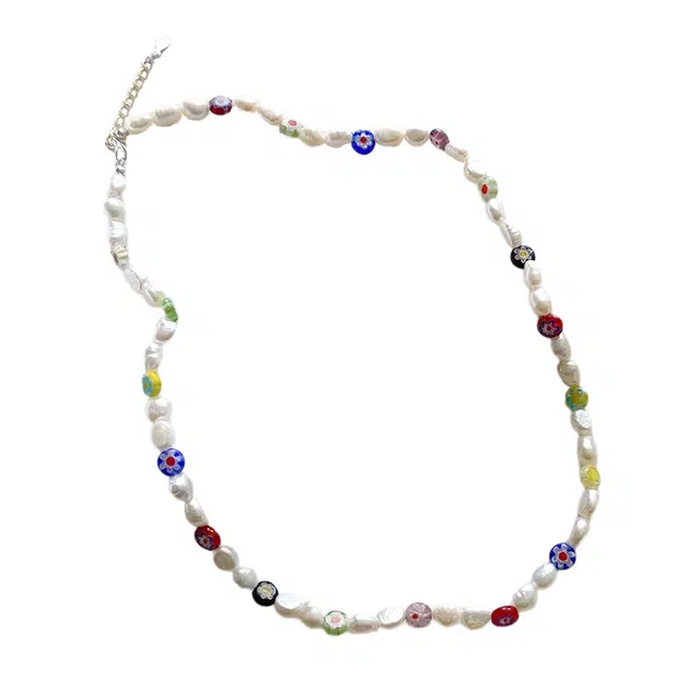 贝诗珠宝 可爱小花朵气质巴洛克珍珠彩色糖果系列小众原创设计轻奢淡水珍珠项链女款