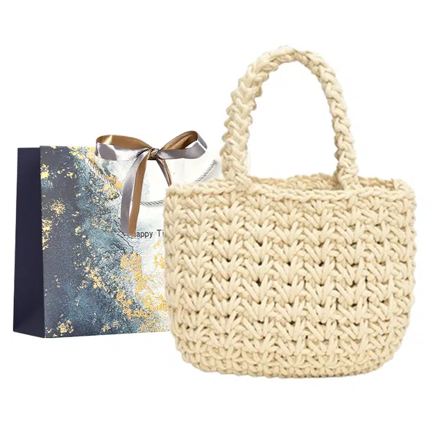 伊曼家 大容量 针织 手提包 常规 女款 米白色/粉色/红色/蓝色/绿色/黑色