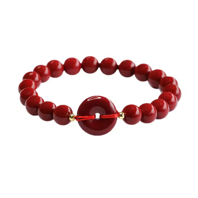 京华录 平安喜乐转运平安扣 开运吉祥如意串珠 环环相扣同心圆新中式上岸 招财纳福 朱事顺遂 朱砂 玉石手链 男女同款情侣款