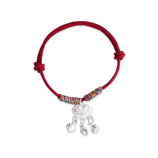 阡陌 长命锁铃铛手绳 新中式民族风复古编织精致简约平安锁手绳 时尚百搭气质高级优雅 小众高级设计感 织物 手链 男女同款情侣款