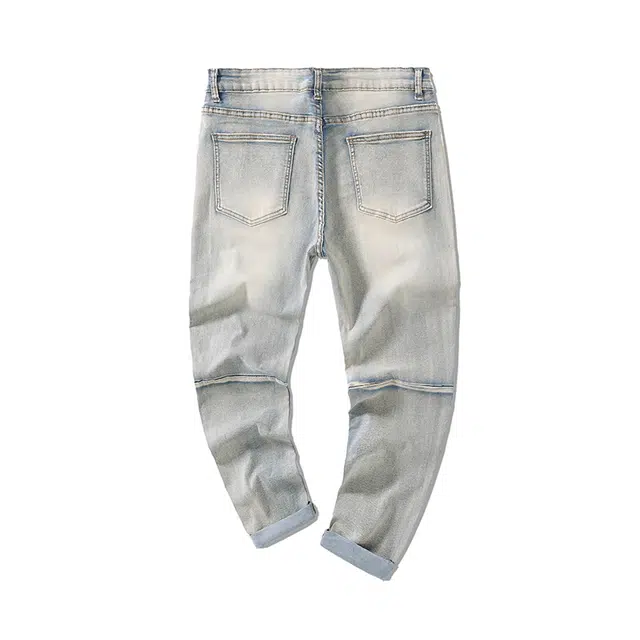 雅鹿 中腰宽松破洞潮牌高街百搭休闲阔腿垂感牛仔裤 男款