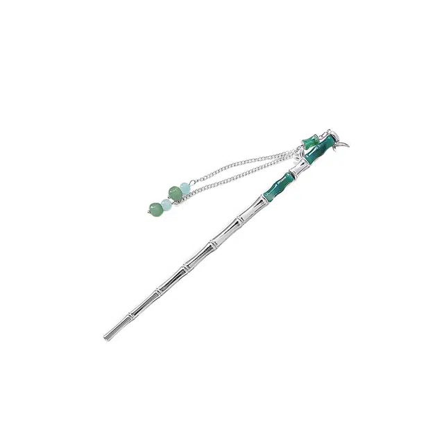 大唐国鼎 竹节银步摇 新中式国风节节高升绿色小众温柔优雅复古精致清冷感古风簪子流苏步摇 发簪 女款