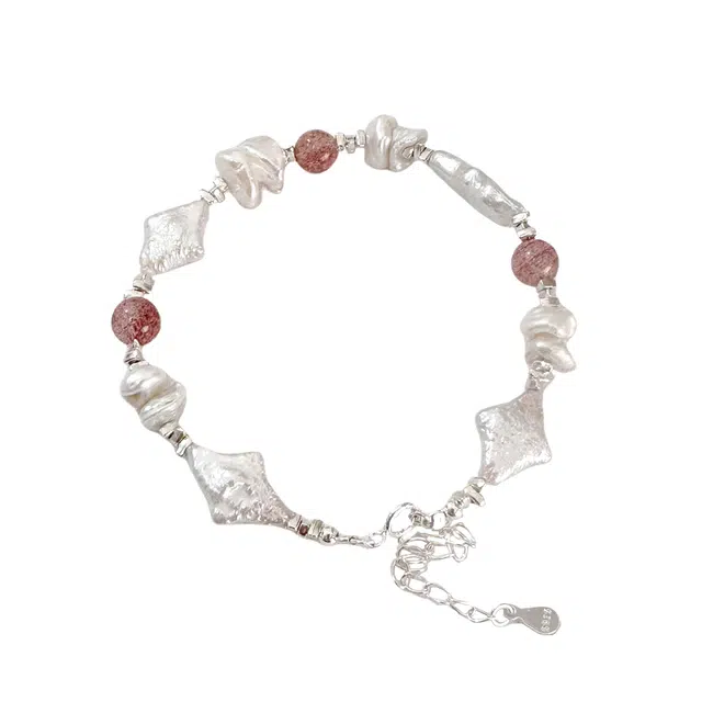 贝诗珠宝 巴洛克光芒珍珠碎银手链草莓晶少女温柔优雅甜美森系法式小清新珍珠手链女款