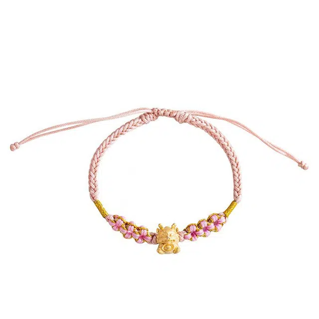 阡陌 元宝瑞龙手绳  精致编织桃花结手绳 可爱清晰少女 小众设计感 女友闺蜜礼盒节日 织物 手链 男女同款情侣款