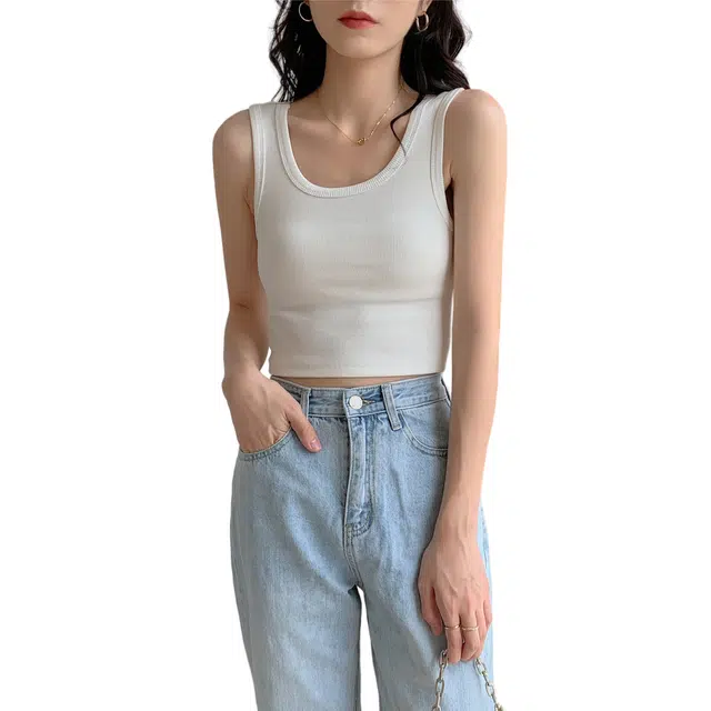 莫代尔 纯色修身圆领纯色打底背心 女款