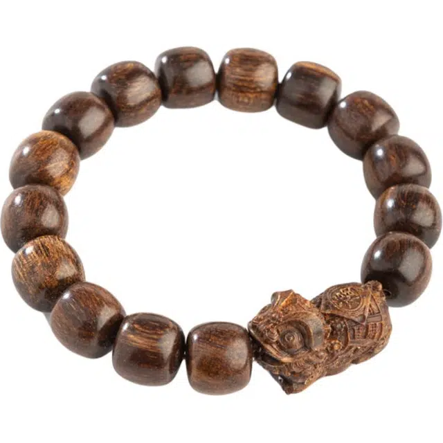 仙源 雕刻吞金貔貅 高级感文玩盘玩念珠 平安福 木作 手串 男女同款情侣款 贡木