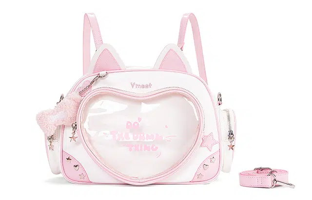 音魅 可爱猫猫耳朵大容量可斜挎 合成革 双肩包 常规 女款 米白/蓝色/卡其色