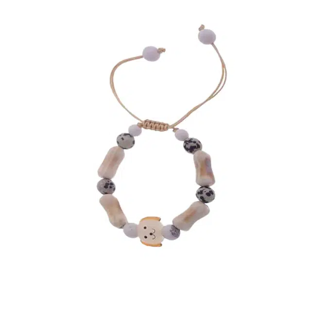 大唐国鼎 可爱小狗 小狗吃骨头萌趣爱恋 新中式复古国潮可爱大方创意小众设计感抽拉可调节 陶瓷 手链 女款